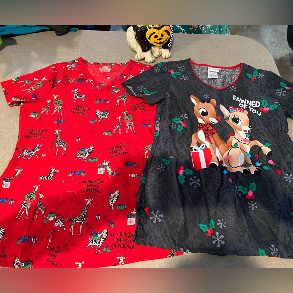 Set of Christmas Scrubs- Brand Dickies and Rudolph